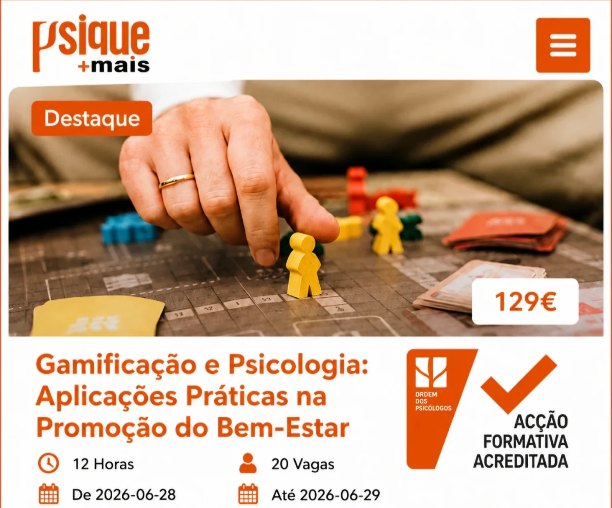 Gamificação e Psicologia: Aplicações Práticas na Promoção do Bem-Estar O curso Gamificação e Psicologia: Aplicações Práticas na Promoção do Bem-Estar”
enquadra-se em diferentes áreas da Psicologia, em função dos seus objetivos, conteúdos e
metodologia, centrados na promoção do bem-estar psicológico através de abordagens
inovadoras e baseadas na evidência científica, nomeadamente a gamificação e os jogos sérios.
psicológicas. A gamificação surge, assim, como um
recurso relevante na prática clínica, contribuindo para a melhoria dos processos terapêuticos e para o
envolvimento ativo dos participantes.
É uma metodologia pedagógica que promove o
envolvimento, a motivação e a aprendizagem ativa. A utilização de dinâmicas
gamificadas facilita a aquisição de competências psicológicas e socioemocionais, sendo
particularmente relevante em contextos educativos e formativos.